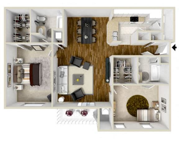 Two Bedroom, Two Bathroom Floor Plan